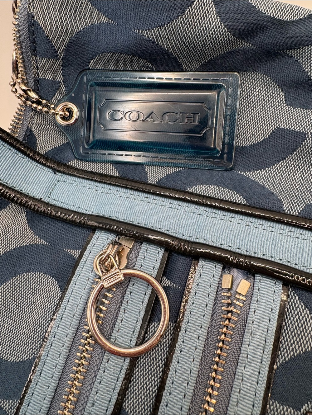 Coach Poppy Glam Tote Blue Op Art Signature Shoulder Bag Y2K - Picture 9 of 14